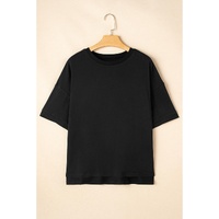 Black Loose Half Sleeve Hi Low Hem T Shirt - L thumbnail