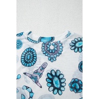 Sky Blue Western Turquoise Printed Crewneck Slim Fit Tee - L thumbnail
