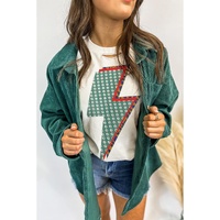 White Rhinestone Decor Bolt Graphic Ripped Western Tee - L thumbnail