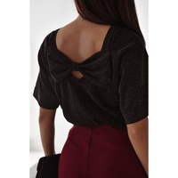 Black Bow Decor Glittery Short Sleeve Top - XL thumbnail