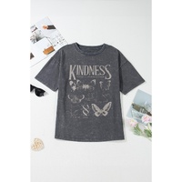 Dark Grey Kindness Butterflies Graphic Mineral Wash Loose Tee - L thumbnail