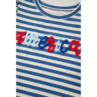 Blue Stripe America Cursive Graphic Puff Sleeve T-shirt - XL thumbnail