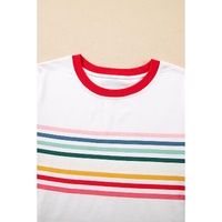 White Rainbow Stripe Print Contrast Crewneck T Shirt - L thumbnail