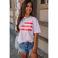 Light Pink Flag Bow Graphic Crewneck Tee - L thumbnail
