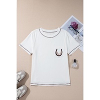 White RODEO Horseshoe Embroidered Patch Pocket T Shirt - XL thumbnail