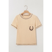 Apricot RODEO Horseshoe Embroidered Patch Pocket T Shirt - L thumbnail