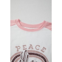 Multicolour Asymmetric Printed Patchwork Sleeve Peace Desert Graphic Top - L thumbnail