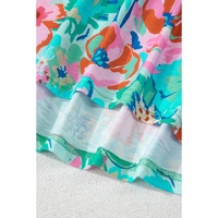 Green Floral Print Eyelet Embroidered Short Sleeve Crew Neck Top - M thumbnail