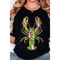 Black Mardi Gras Lobster Heat Transfer Graphic T Shirt - XL thumbnail
