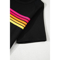 Black Striped Patch Front Casual Tee - L thumbnail