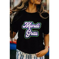 Black Mardi Gras Chenille Patched Graphic Tee - 2XL thumbnail