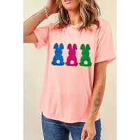 Pink Easter Bunny Chenille Patched Graphic Tee - 2XL thumbnail