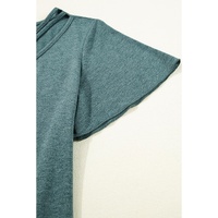 Mist Green Crisscross V Neck Butterfly Sleeve T Shirt - L thumbnail