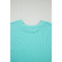 Light Blue Corded Knit Color Block Pocketed Crew Neck T Shirt - M thumbnail