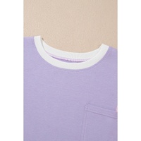 Purple Color Block Patchwork Half Sleeve Oversized T Shirt - L thumbnail