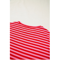 Red Stripe Ribbed Cap Sleeve Round Neck T Shirt - L thumbnail