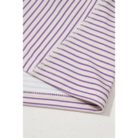 Purple Stripe Floral Color Block Raw Edge Patchwork Bracelet Sleeve Blouse - L thumbnail