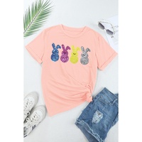 Pink Sequin Cute Bunny Graphic Easter Fashion Tee - L thumbnail