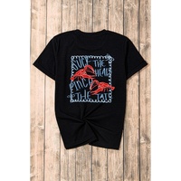Black Girlie Bow Crawfish Printed T Shirt - L thumbnail