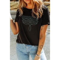 Black Western Fashion Geometric Embroidered T Shirt - 2XL thumbnail