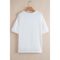 White Sequin stars & stripes Graphic Drop Shoulder Loose T Shirt - M thumbnail