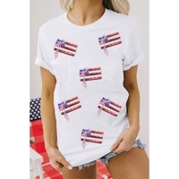 White Sequin Bow American Flag Patched T Shirt - 3XL thumbnail