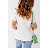 White USA Flag Bow Knot Patched Crew Neck T Shirt - M thumbnail