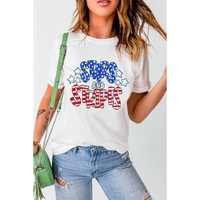 White Stars and Stripes Round Neck Graphic T Shirt - XL thumbnail