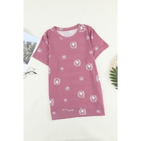 Pink Dandelion Print Crew Neck T-shirt - S thumbnail