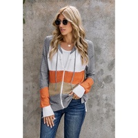 Gray Zipped Front Colorblock Hollow-out Knit Hoodie - L thumbnail