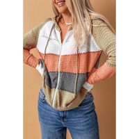 Azura Exchange Zipped Front Colorblock Hollow-out Knit Hoodie - M thumbnail