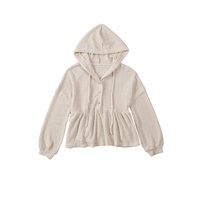 Azura Exchange Waffle Knit Buttons Ruffled Hooded Top - L thumbnail