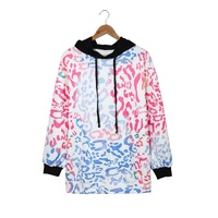 Azura Exchange Leopard Drawstring Hoodie with Colorful Splicing - M thumbnail