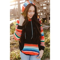 Azura Exchange Striped Patchwork Kangaroo Pocket Hoodie - L thumbnail