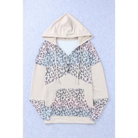 Azura Exchange Leopard Patchwork Hooded Sweatshirt with Pocket - L thumbnail