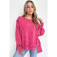 Azura Exchange Relaxed Fit Acid Wash Pullover Sweatshirt with Slit Details - M thumbnail