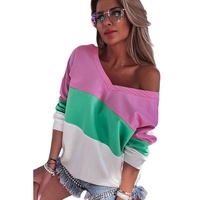 Azura Exchange Color Block Ribbed V-Neck Sweatshirt - L thumbnail