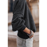 Black Drop Shoulder Crew Neck Pullover Sweatshirt - S thumbnail