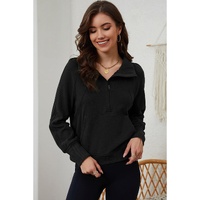 Azura Exchange Black Ribbed Thumbhole Sleeve Sweatshirt - S thumbnail