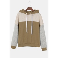 Brown Colorblock Patchwork Pullover Hoodie - S thumbnail