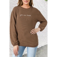 Khaki You Are Loved Print Corduroy Sweatshirt - M thumbnail