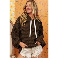 Dark Brown Bubble Textured Waffle Hoodie - M thumbnail