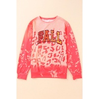 Pink FALL Leopard Print Long Sleeve Pullover Sweatshirt - M thumbnail