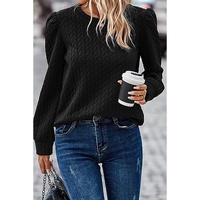 Black Cable Textured Puff Sleeve Sweatshirt - XL thumbnail