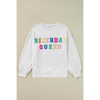 White BIRTHDAY QUEEN Graphic Balloon Sleeve Sweatshirt - S thumbnail