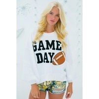 White GAME DAY Graphic Varsity Pullover Sweatshirt - M thumbnail
