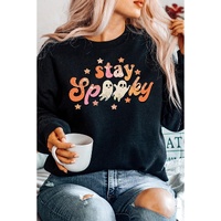 Black Halloween stay Spooky Graphic Sweatshirt - L thumbnail