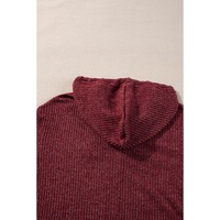 Red Dahlia Ribbed Zip Up Front Drawstring Hoodie - L thumbnail