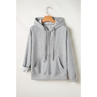 Light Grey Solid Color Fleece Lined Zip up Hoodie - 2XL thumbnail