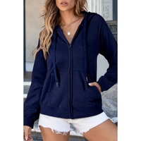 Navy Blue Solid Color Fleece Lined Zip up Hoodie - 2XL thumbnail